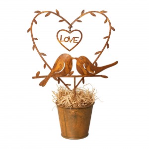 Decoratiune din metal Bird And Heart Maro, L11xl5,5xH20 cm