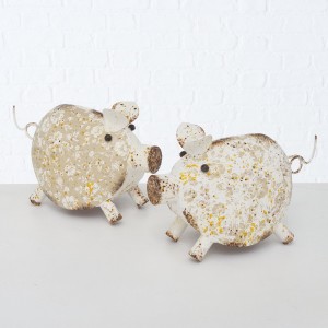 Set 2 decoratiuni din metal, Herta Bej Antichizat, Modele Asortate, L37xl16xH24 cm