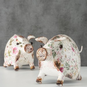 Set 2 decoratiuni din metal, Rosalie Pig Multicolor, Modele Asortate, L36xl14xH21,5 cm