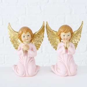 Decoratiune din polirasina Demetria Angel Roz / Auriu, Modele Asortate, l12xA8xH15 cm