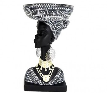 Decoratiune din rasina, Exotic Negru / Alb, L17xl17xH30,5 cm