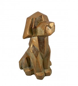 Decoratiune din rasina, Geometric Dog Auriu, L32xl30xH47 cm