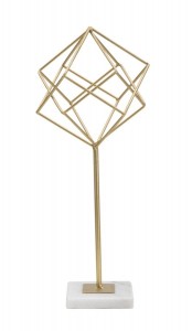Decoratiune metalica, Abstract Cube Small Auriu / Alb, l16xA18xH41,5 cm