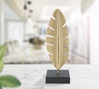 Decoratiune metalica cu suport lumanare, Leaf B Auriu / Negru, l10xA10xH30 cm