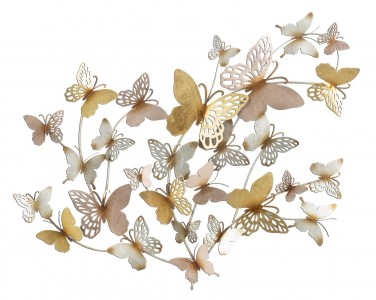 Decoratiune metalica de perete Butterflies Auriu / Roz Deschis, l132xA3,5xH95,5 cm