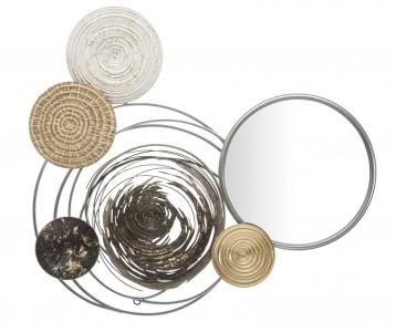 Decoratiune metalica de perete, cu oglinda, Etnic A Multicolor, l90xA9,5xH101,5 cm