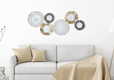 Decoratiune metalica de perete, cu oglinda, Gloty B Multicolor, l104xA4xH45,5 cm