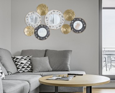 Decoratiune metalica de perete, cu oglinda, Gloty C Multicolor, l91xA4,5xH54,5 cm