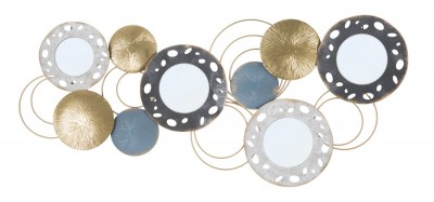 Decoratiune metalica de perete, cu oglinda, Gloty A Multicolor, l104xA3,5xH46 cm