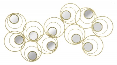 Decoratiune metalica de perete, cu oglinda, Simply Auriu, l90xA1,95xH55 cm