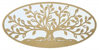 Decoratiune metalica de perete, cu oglinda, Tree of Life Auriu Antichizat, l120xA2xH60 cm