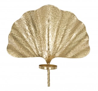 Decoratiune metalica de perete, cu suport lumanare, Glam Leaf Auriu, l41xA11,5xH40 cm