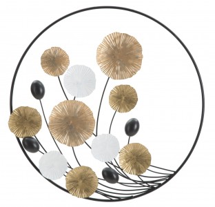 Decoratiune metalica de perete, Dory Negru / Alb / Auriu, Ø59 cm