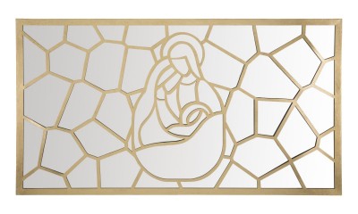 Decoratiune metalica de perete, cu oglinda, Nativity Rectangle Auriu, l120xA2xH66 cm