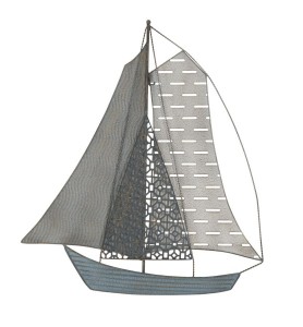 Decoratiune metalica de perete Sailing Boat Albastru / Gri, l53xA3xH59,5 cm