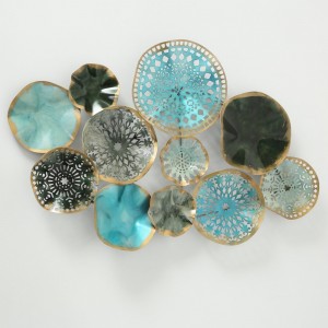 Decoratiune metalica de perete Tosno Albastru / Verde / Auriu, l90xA10xH60 cm