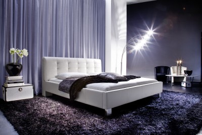 Pat tapitat cu piele ecologica Detroit Alb