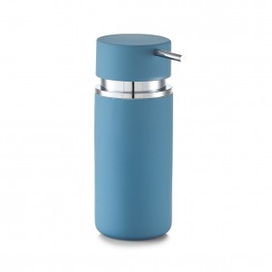 Dozator pentru sapun din ceramica, Rubber, Ø 6,6xH16 cm-Albastru