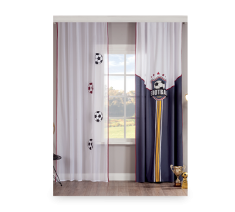 Set perdea si draperie pentru copii Goal White / Bleumarine