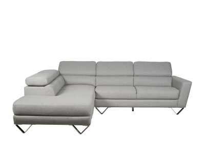 Coltar tapitat cu stofa Deva Grey cu sezlong pe stanga