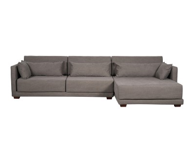 Coltar tapitat cu stofa Seattle Grey cu sezlong pe dreapta