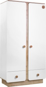 Dulap din pal cu 2 usi si 2 sertare, pentru bebe Natura Baby White / Nature, l103xA56xH195 cm
