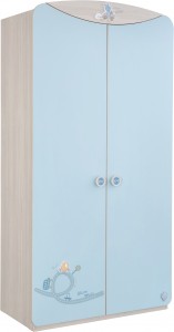 Dulap din pal cu 2 usi, pentru bebe Baby Boy Light Blue / Nature, l101xA54xH201 cm