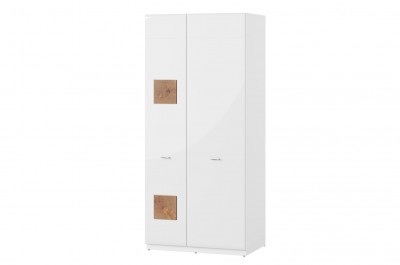 Dulap din pal cu 2 usi Wood 70 Alb / Stejar Wotan, l89xA58xH200 cm