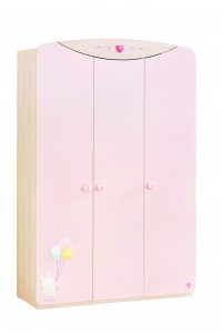 Dulap din pal cu 3 usi, pentru bebe Baby Girl Light Pink / Nature, l133xA55xH201 cm