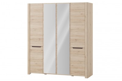 Dulap din pal, cu 4 usi si oglinda Desjo 07 Stejar San Remo, l181xA58xH207 cm