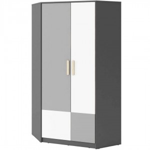 Dulap de colt din pal cu 2 usi, pentru copii si tineret, Pok 01 Gri / Alb / Grafit, l95xA95xH193 cm