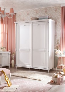 Dulap din pal cu 2 usi glisante, pentru copii si tineret, Romantic Alb, l171xA65xH210 cm