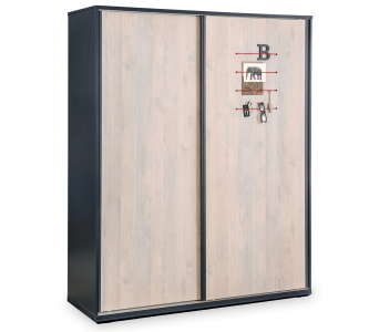 Dulap din pal cu 2 usi glisante pentru tineret, baieti 12-24 ani,Trio Natur / Albastru inchis, l163xA58xH203 cm