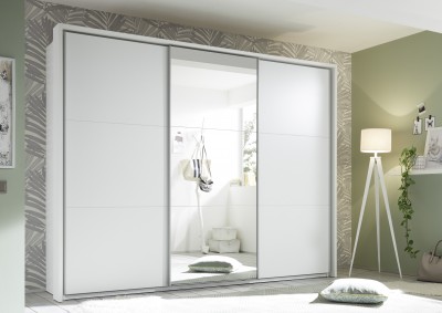 Dulap din pal cu 3 usi glisante si oglinda, Brava Alb, l280xA60xH215 cm