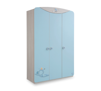 Dulap din pal cu 3 usi, pentru bebe Baby Boy Light Blue / Nature, l133xA54xH201 cm