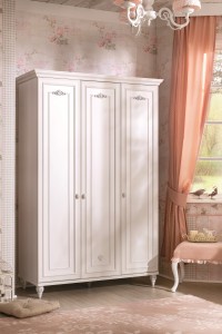 Dulap din pal cu 3 usi, pentru copii si tineret, Romantica Alb, l132xA56xH200 cm
