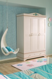 Dulap din pal cu 3 usi si 2 sertare, pentru copii si tineret, Flora Natur, l130xA63xH207 cm