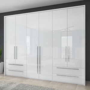 Dulap din pal si MDF, cu 6 usi si 4 sertare, Piano Stripes P64A-2/PN Alb, l277xA60xH226 cm