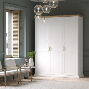 Dulap din pal si MDF, cu 3 usi, Tara Small P3/TA Alb Mat / Nuc Pacific, l181xA59xH227 cm