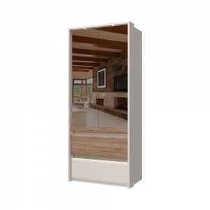 Dulap din pal si MDF, cu 2 usi, 2 sertare, oglinda si LED inclus, Invictus P22-OG/IC Stejar Tobacco / Crem, l97xA60xH226 cm