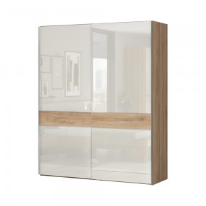 Dulap din pal si MDF, cu 2 usi glisante, Gala Small PK181/GL Bej / Nuc Pacific, l182xA61xH224 cm