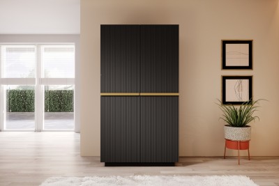 Dulap din pal si MDF, cu 2 usi si 2 sertare, Nicole 100-2D2SZ Auriu, l100xA62xH207 cm