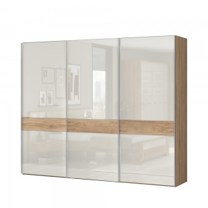 Dulap din pal si MDF, cu 3 usi glisante, Gala Large PK281/GL Bej / Nuc Pacific, l272xA61xH224 cm