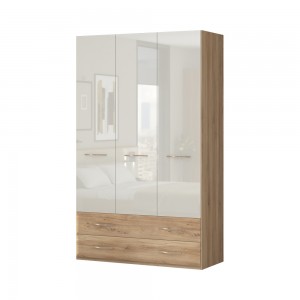 Dulap din pal si MDF, cu 3 usi si 2 sertare, Gala P32/GL Bej / Nuc Pacific, l137xA57xH224 cm