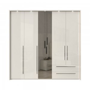 Dulap din pal si MDF, cu 5 usi, 2 sertare, oglinda si LED inclus, Piano Stripes P52B-1OG/PN Bej, l232xA60xH226 cm