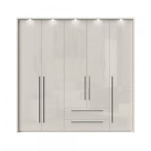 Dulap din pal si MDF, cu 5 usi, 2 sertare si LED inclus, Piano Stripes P52B/PN Bej, l232xA60xH226 cm