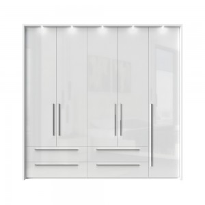 Dulap din pal si MDF, cu 5 usi, 4 sertare si LED inclus, Piano Stripes P54B/PN Alb, l232xA60xH226 cm