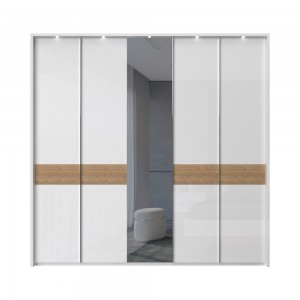 Dulap din pal si MDF, cu 5 usi, oglinda si LED inclus, Avis Stripes P5B-1OG/AV Alb / Nuc Pacific, l232xA60xH227 cm