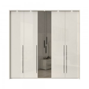 Dulap din pal si MDF, cu 5 usi, oglinda si LED inclus, Piano Stripes P5B-1OG/PN Bej, l232xA60xH226 cm