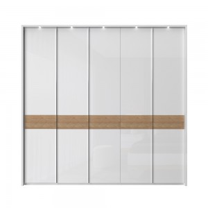 Dulap din pal si MDF, cu 5 usi si LED inclus, Avis Stripes P5B/AV Alb / Nuc Pacific, l232xA60xH227 cm